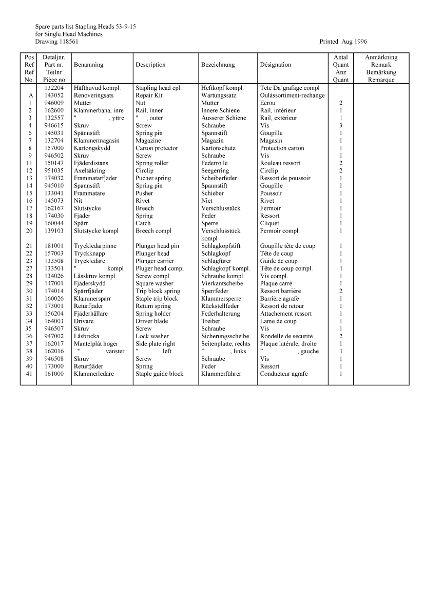 Josef Kihlberg Stapler Parts