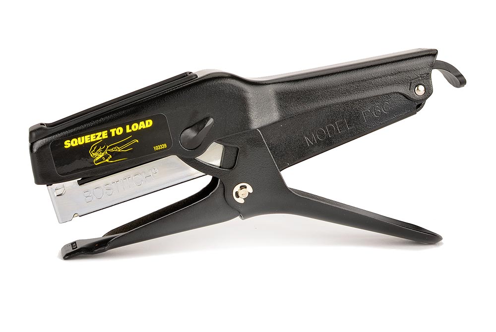 Bostitch medium duty P6C-6 plier stapler. Uses STCR2619 crown staples.